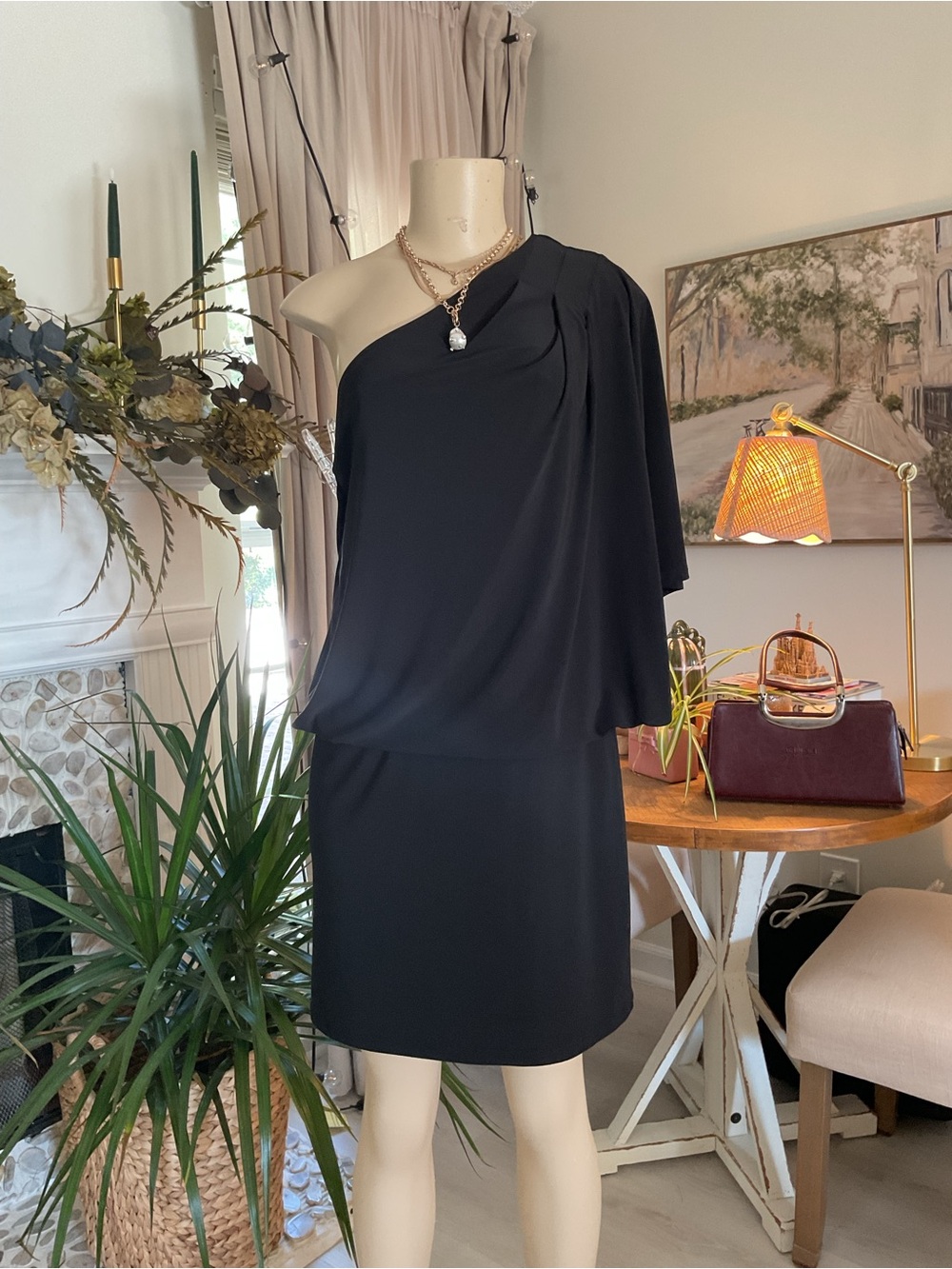 Jessica Simpson Black One-Shoulder Draped Cocktail Dress